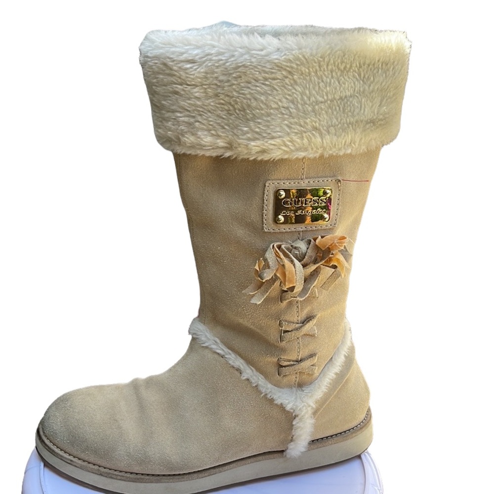 Guess Los Angeles Cream and tan suede boots